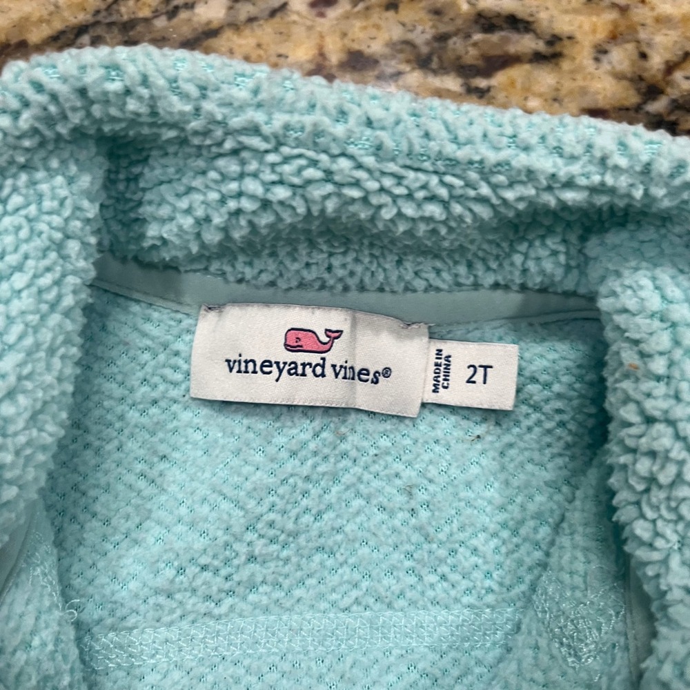 Vineyard Vines Boy‎ 2T Aqua Blue Sherpa Fleece Full Zip Jacket Whale Logo - Picture 2 of 5